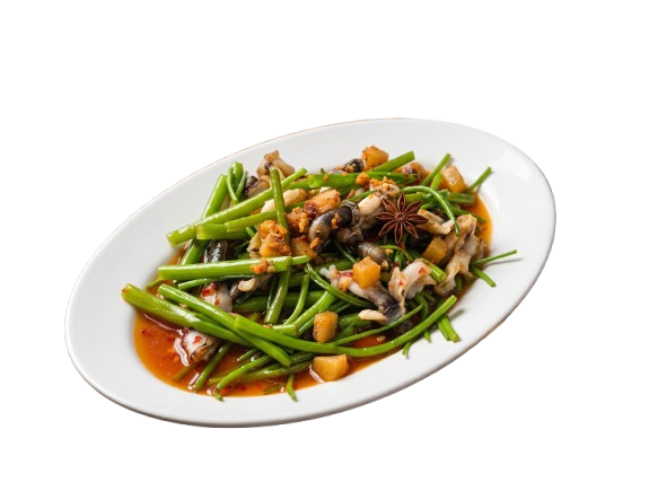 Ốc móng tay xào rau muống